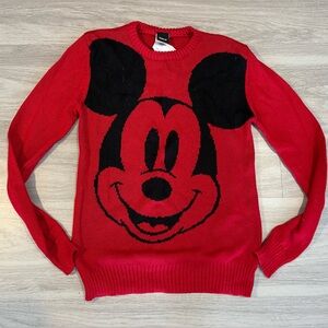 Disney Mickey Mouse Graphic Sweater Red Knit Pullover Women’s Size S NEW Classic